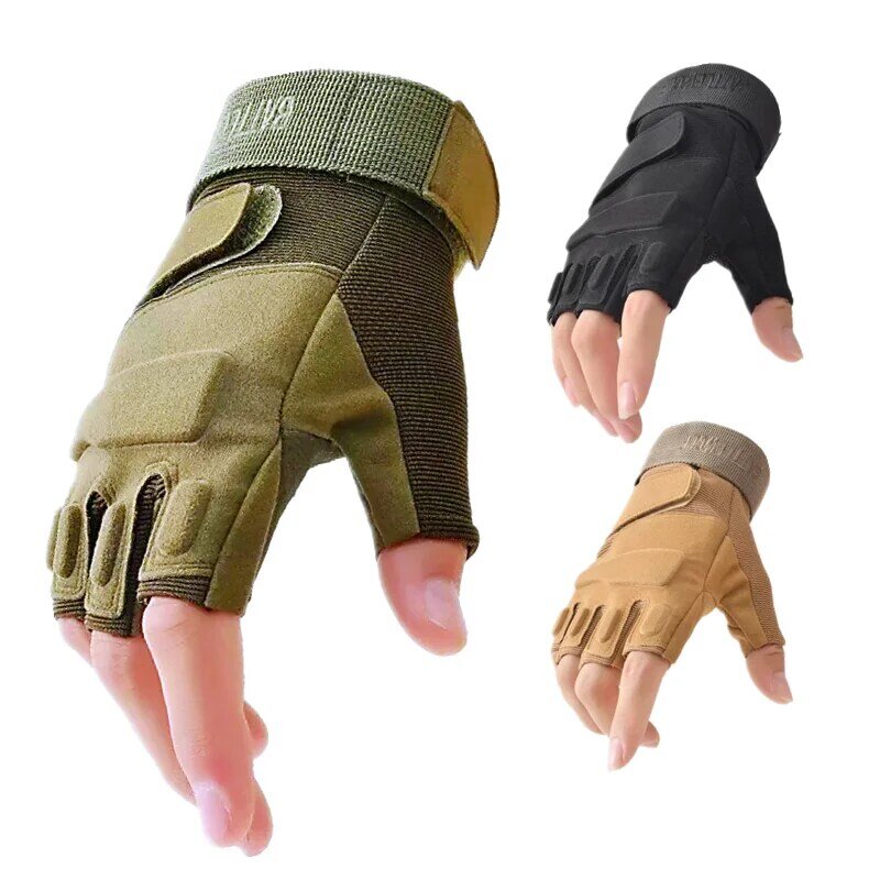 Gants demi-doigt militaires pour hommes et femmes, mitaines, extérieur, tir, chasse, saut sans doigts