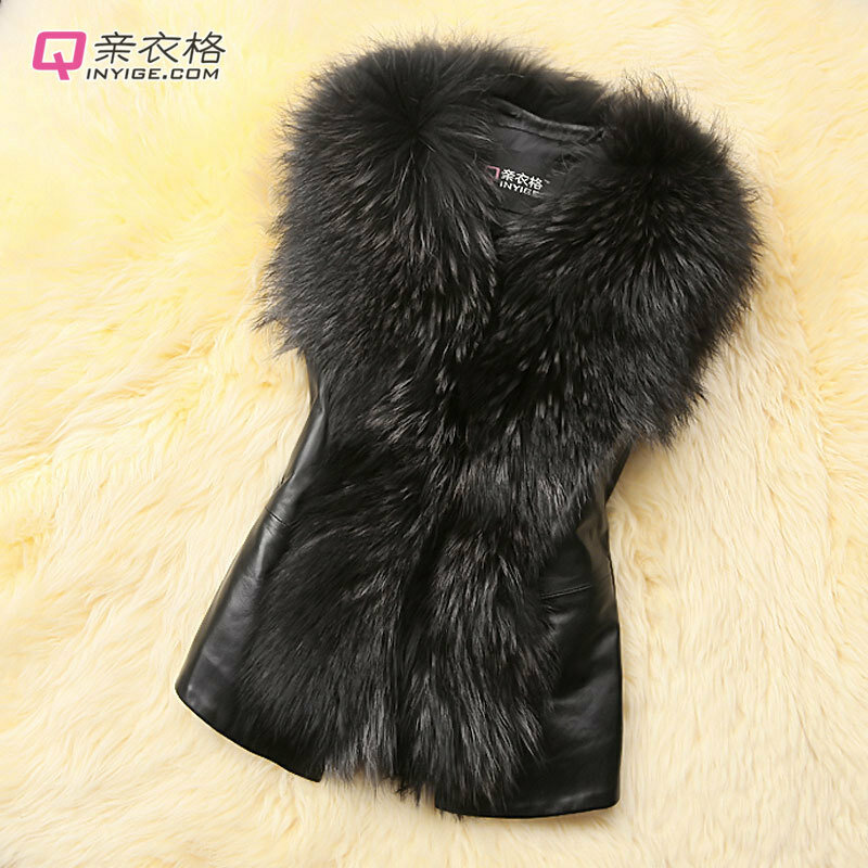 2021 casaco de pele de guaxinim do cão das mulheres lindo gola de pele casaco de pele colete curto ajuste imitação de pele colete