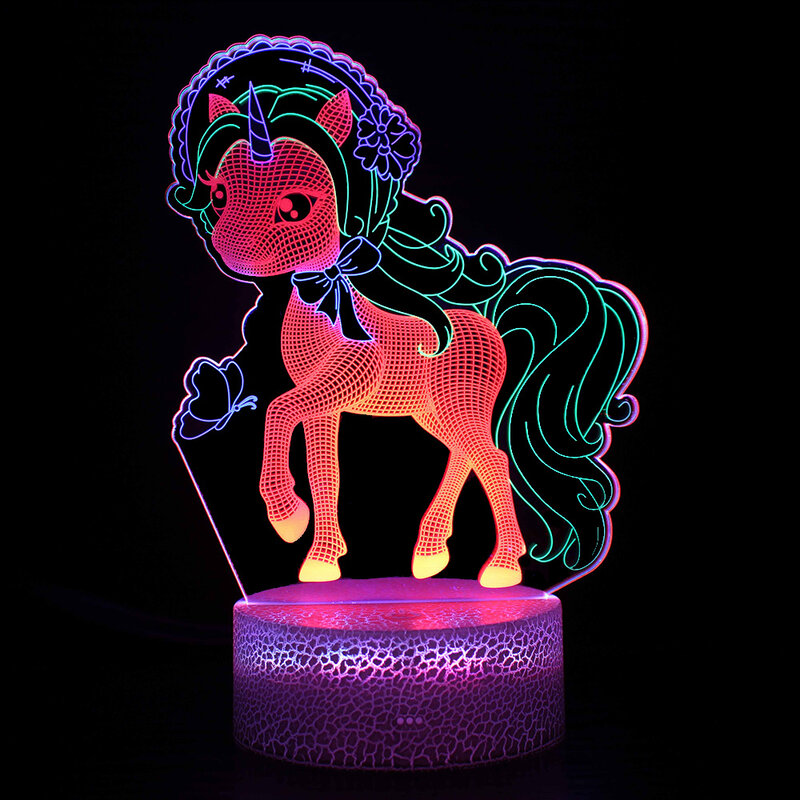 3D Illusion Lamp Unicorn LED RGB Color lampeggiante Touch telecomando Timing Night Lights Room Decor Kids Holiday Gift Present