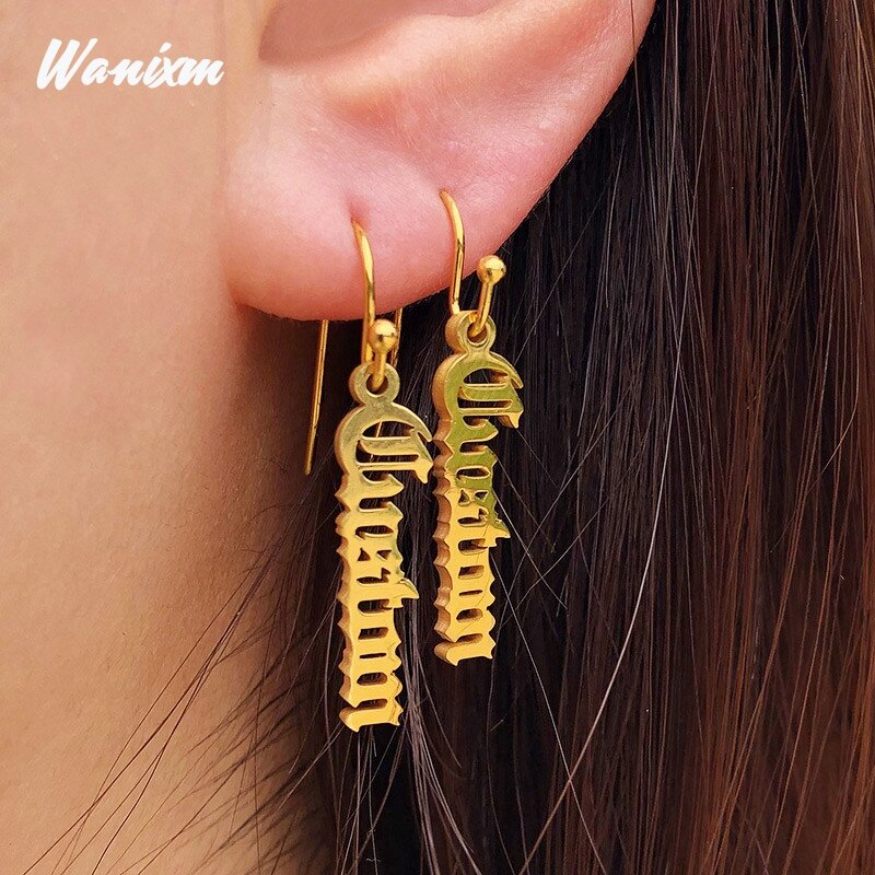 Personalized Vertical Name Earrings Dangle Name Earrings Custom Name Earrings for Women Stainless Steel Bohemian Jewelry