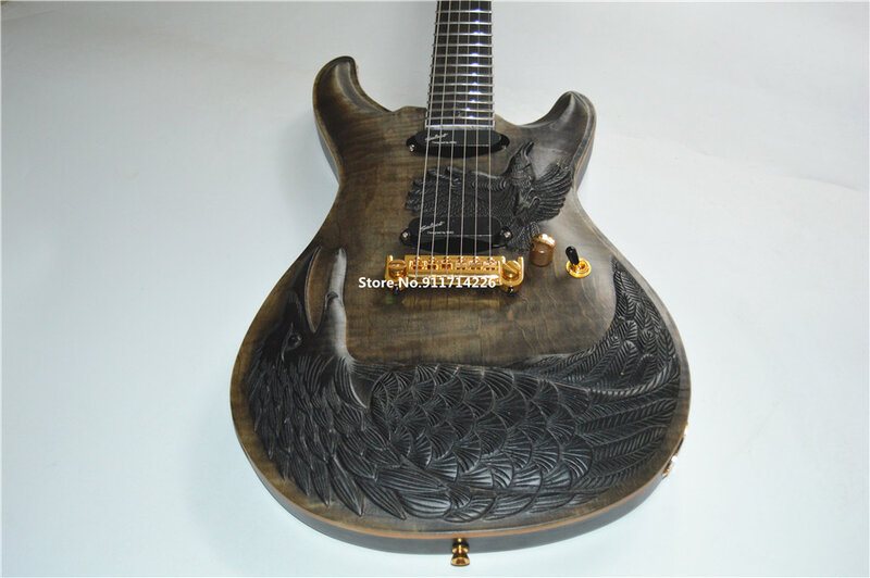 Wysokiej jakości edycja niestandardowa ręcznie rzeźbione Raven Bird Eagle gitara elektryczna darmowa wysyłka