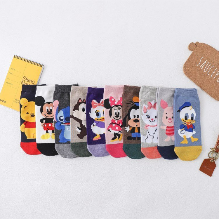 Meias de tornozelo animal cartoon coreano para mulheres, meias de algodão casuais, mouse, pato, urso, meias engraçadas para meninas, tamanho 35-41, 5 pares por lote