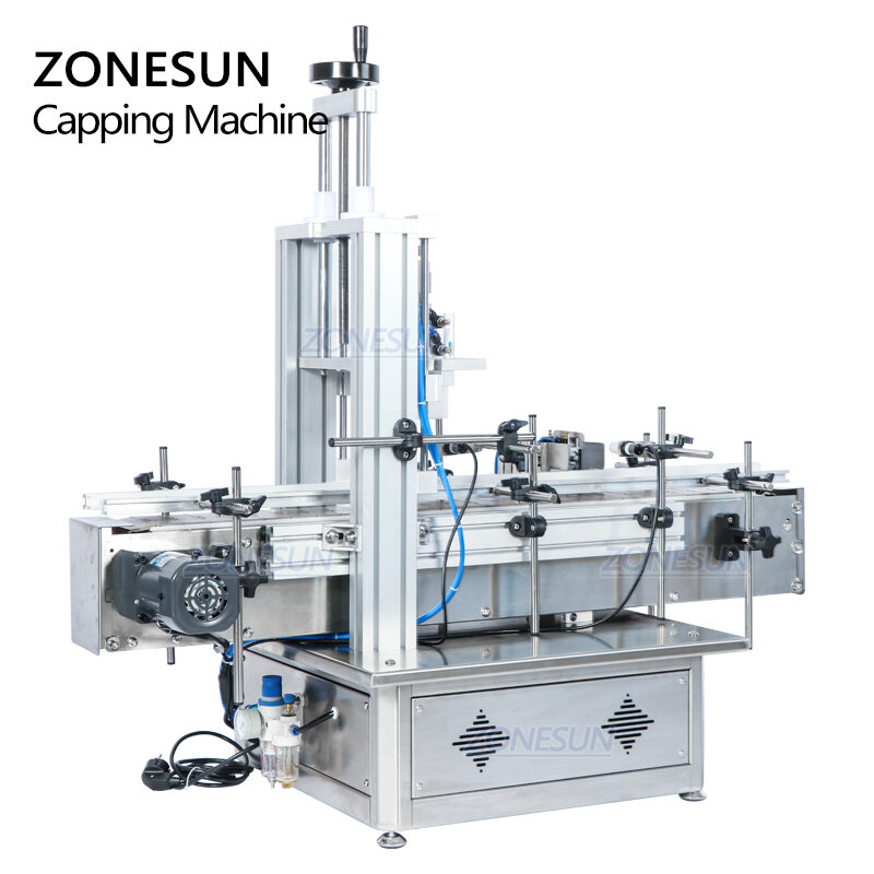 ZONESUN ZS-XG1870D Pneumatic Automatic Glass Bottle Cap Cork Press Machine Jar Whisky Plastic Bottle Capping Machine