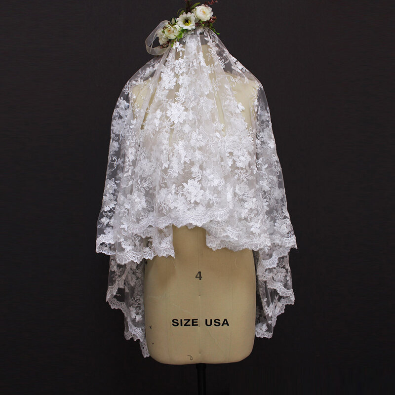 Velo de novia de encaje de Mantilla hermosa, cubierta de cara, blanco marfil, velo de novia corto de alta calidad, accesorios de boda