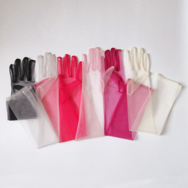 Guantes de seda transparentes para mujer, manoplas largas y finas de color negro, de 55CM, de varios colores, con protector solar para conducir, GL0453