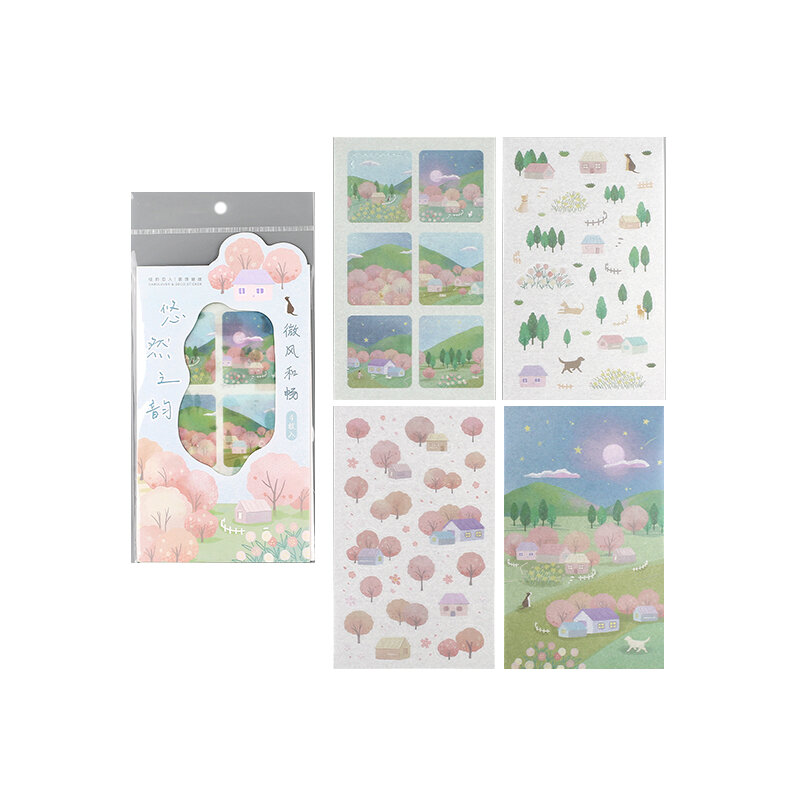 4 Pcs/Set Leisurely Rhyme Series Sticker INS Style Cartoon Flower and Plant DIY Diary Decorative Stickers Label