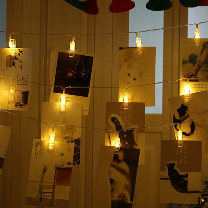 Girlanda żarówkowa LED Lights klips do zdjęć USB zewnętrzne zasilanie bateryjne Garland świąteczne dekoracje przyjęcie świąteczne wesele Xmas Fairy Lighting