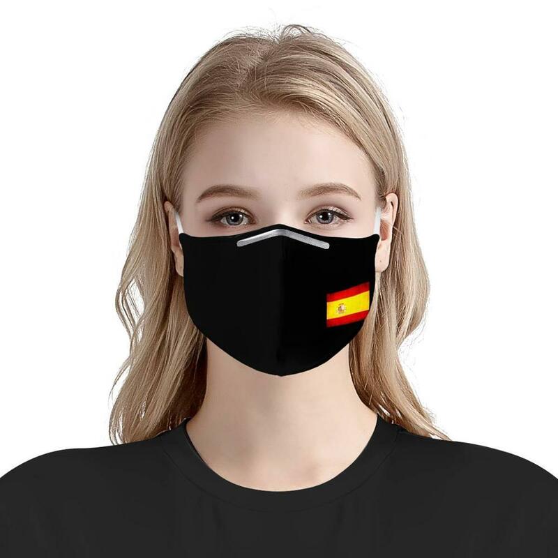 스페인어 플래그 사용자 정의 마스크 패턴 4Pcs 필터 마스크 탄소 삽입 안티-먼지 방지 감염 마스크 재사용 가능한 검은 얼굴 커버 스페인