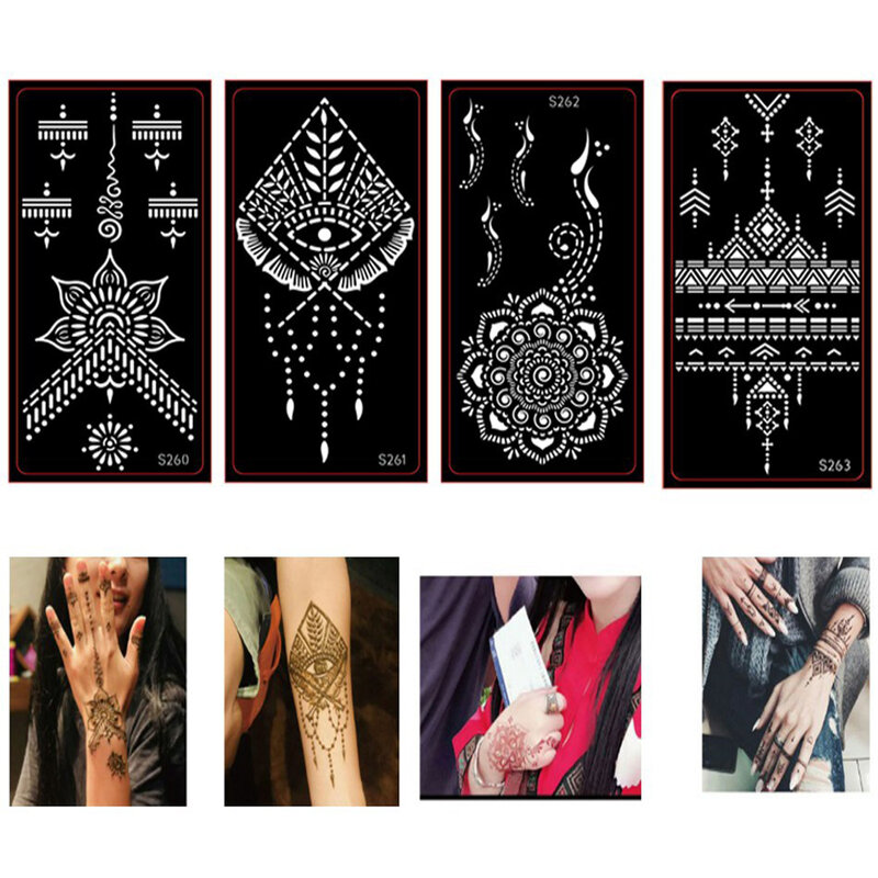 Professional Henna Stencil ชั่วคราวมือ Tattoo Body Art สติกเกอร์แม่แบบงานแต่งงานอินเดียดอกไม้ Tattoo Stencil