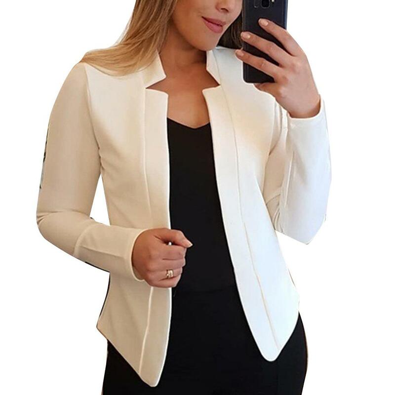 Veste de costume de bureau à manches longues pour femmes, grande taille, couleur unie, sans bouton, Slim, simple boutonnage, assortie
