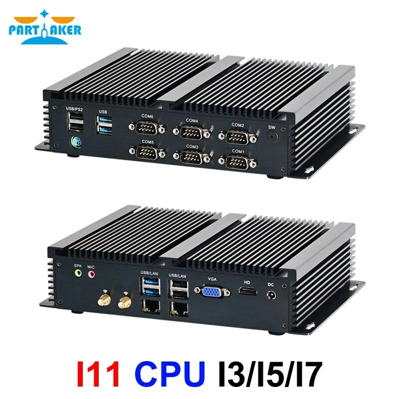 팬리스 산업용 미니 PC, 미니 컴퓨터 HTPC, 인텔 i7 8550U, i5 8250U, i7 6500U, i7 7510U, 2 * 인텔 i211 6 * COM RS232 RS422 RS485