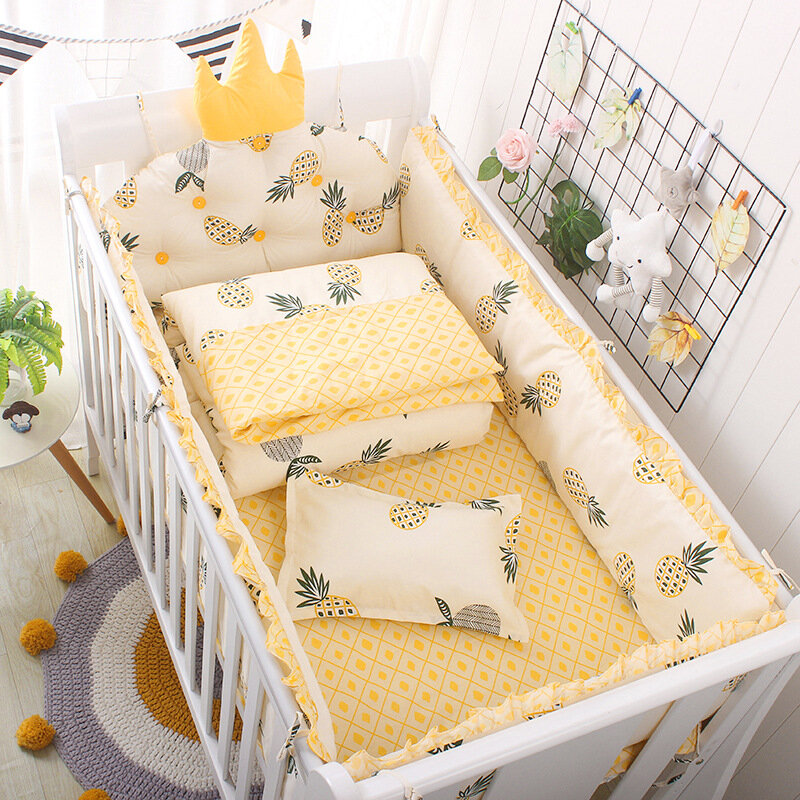 5pcs Set Nordic Bed Bumper In The Crib Cotton Crown Shape Baby Cot Bumpers Removable With Filling Baby Crib Bedding Set