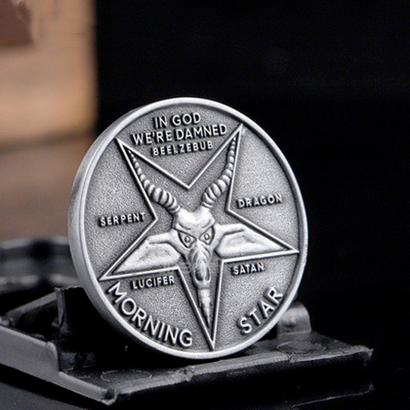 Lucifer Morningstar Satanic 오순절 코스프레 동전 기념 동전 배지 할로윈 금속 액세서리, 할로윈 소품 동전