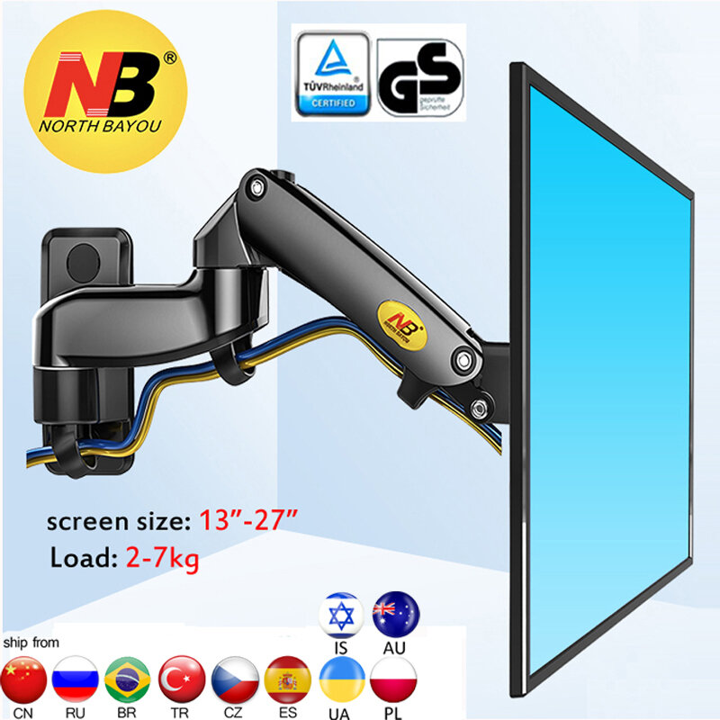 Настенный экран для монитора NB F150, 2-7 кг, 100x100, из алюминия, с пневматической пружиной, 13-27 дюймов, настенный держатель для телевизора