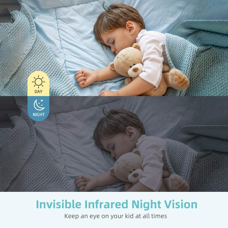 Monitor de bebê com câmera babá, monitoramento de temperatura, tela 2-Split, visão noturna, modo VOX, áudio bidirecional, HM132, 4.3 ", novo