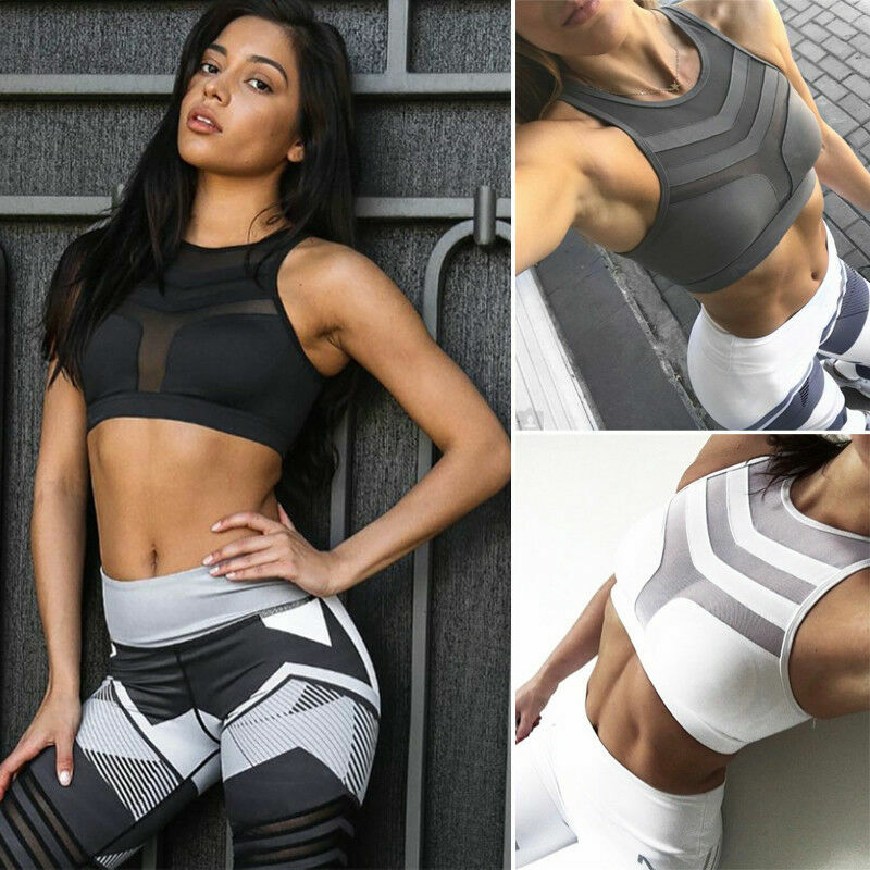 Hirigin Cotton Sports Bra Women Padded Mesh Breathable Yoga Gym Seamless Crop Bra Fitness Running Vest Tops