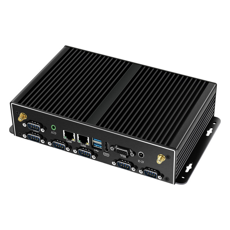 XCY – Mini PC industriel sans ventilateur, Intel Core i7-5500u, 2x GbE LAN 6x COM rs-232 HDMI VGA 6x USB, Support WiFi 4G LTE, Windows Linux