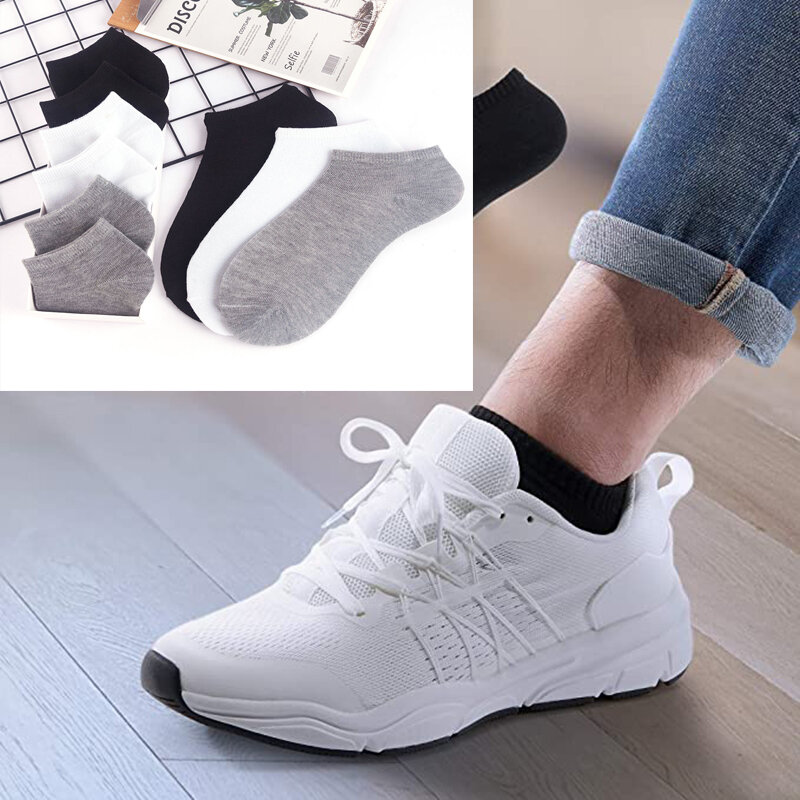 5 pares meias femininas respirável meias esportivas cor sólida barco meias confortáveis algodão tornozelo meias branco preto