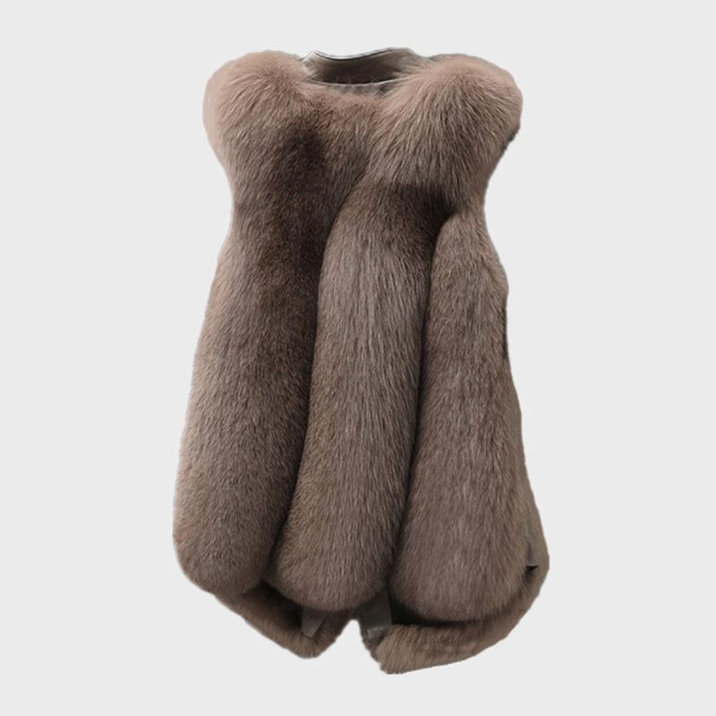 Manteau court sans manches en fausse fourrure de renard pour femme, veste chaude de luxe, hiver