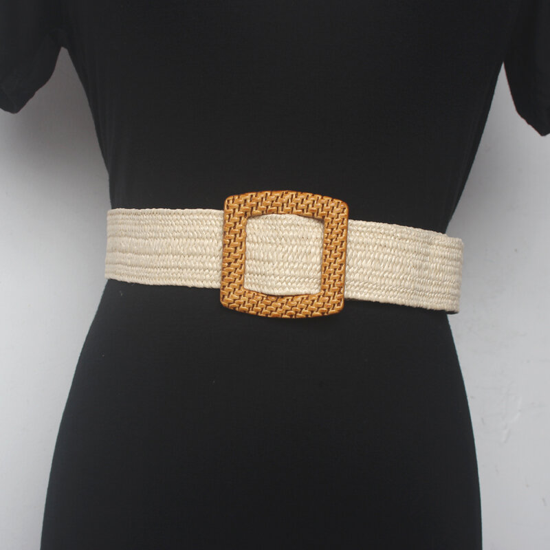 Vestido feminino com corda encerada, vestido decorativo de tecelagem com cintura elástica e cinto largo 94*4cm para verão