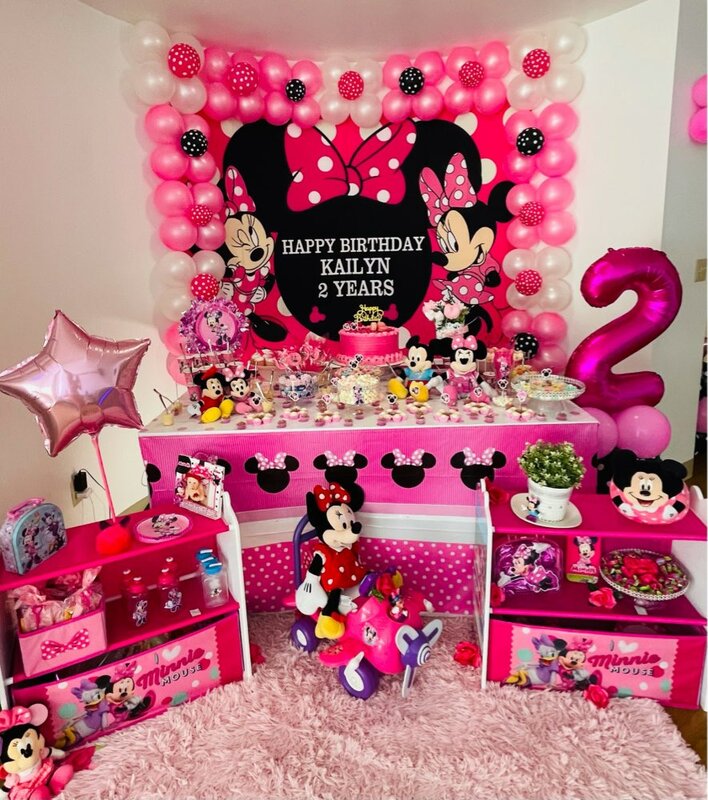 Customizable Minnie Mouse Photography Backgrounds Vinyl Cloth Photo Shootings Backdrops for Kid Baby Birthday Party Photo Studio