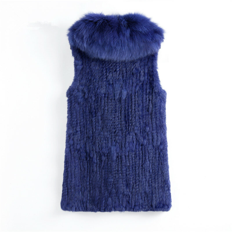 VT901-Chaleco de piel de conejo auténtica para mujer, abrigo largo informal con cuello de piel de zorro Real, moda de otoño, 2020