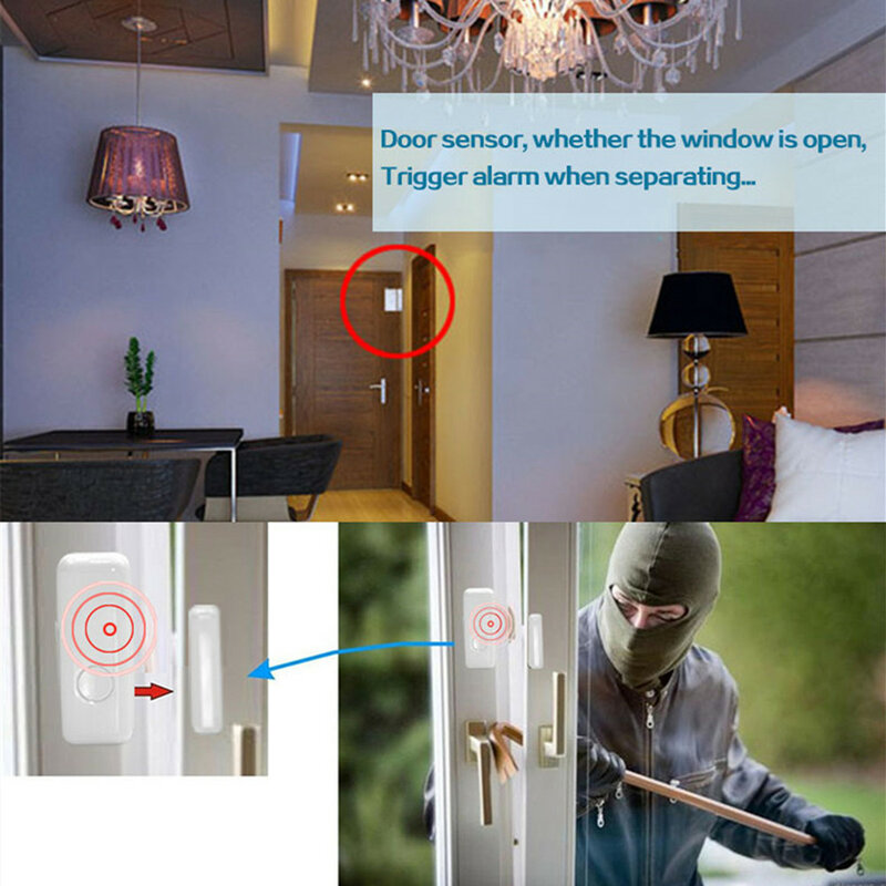 Porta magnética sem fio e janela Sensor, Home Security Alarm System, Kits de alarme anti-roubo, EV1527 Coding Mode RF 433MHz