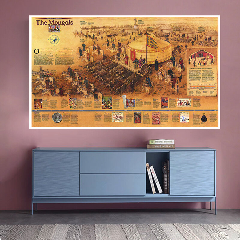 A2 사이즈 1996 빈티지 몽골지도 레트로 캔버스 회화 벽 아트 포스터 장식 그림 거실 홈 인테리어