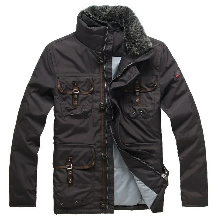 Doudoune PEUTEREY 남성용 캐주얼 의류 브랜드 다운 재킷, 멀티 포켓 분리형 모피 칼라 코트, 남성 의류, 아웃웨어