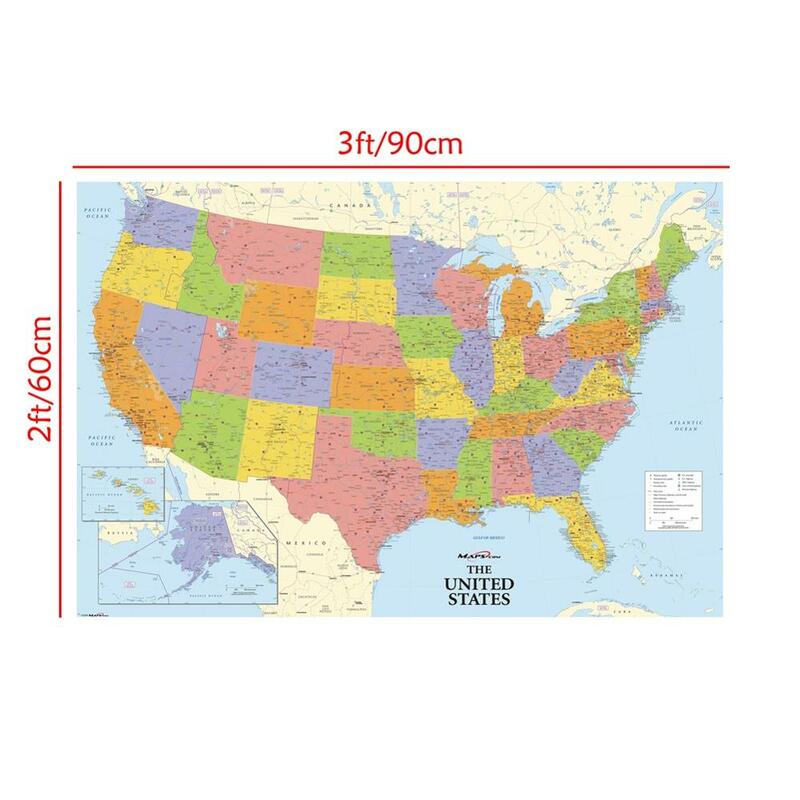 HD المادية الأمريكية خريطة لتزيين الجدران, الولايات المتحدة الأمريكية للمنزل, غرفة المعيشة, 24x36 in