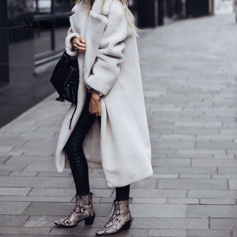 Manteau de fourrure en cachemire pour femme, Long, épais, chaud, couleur unie, nouvelle mode hiver 2021