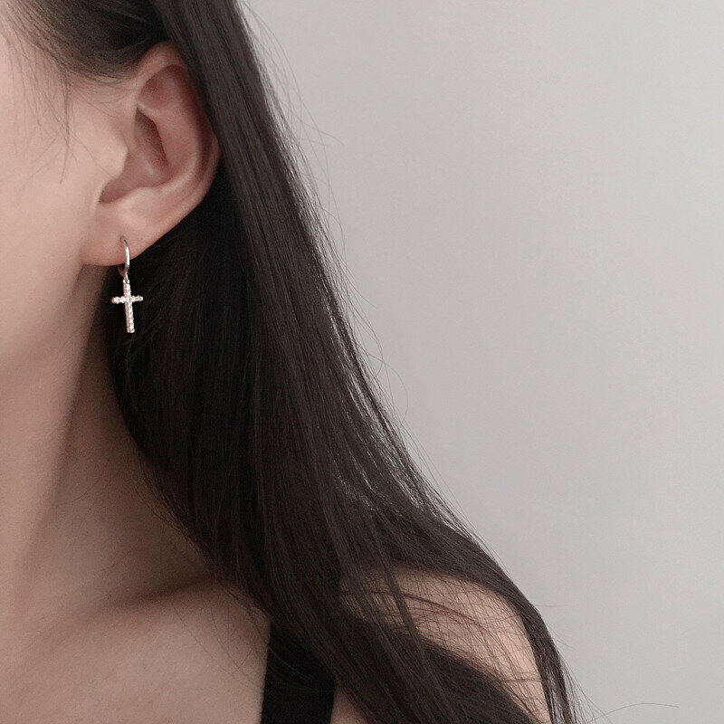 Neue Ankunft 925 Sterling Silber Ohrringe Zirkon Kreuz Ohrringe Für Frauen Geburtstag Geschenk Ohrringe Modeschmuck