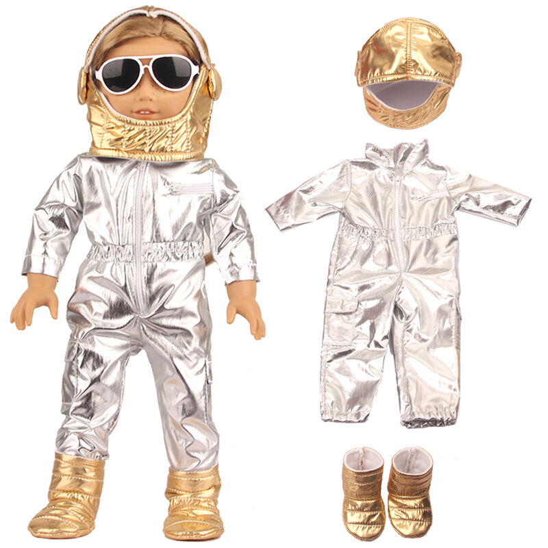 ตุ๊กตาเสื้อผ้า + รองเท้า + หมวกตุ๊กตาอเมริกัน18นิ้ว Spacesuit เสื้อผ้าแฟชั่นการบินชุดสำหรับ43ซม.New Born beBe...