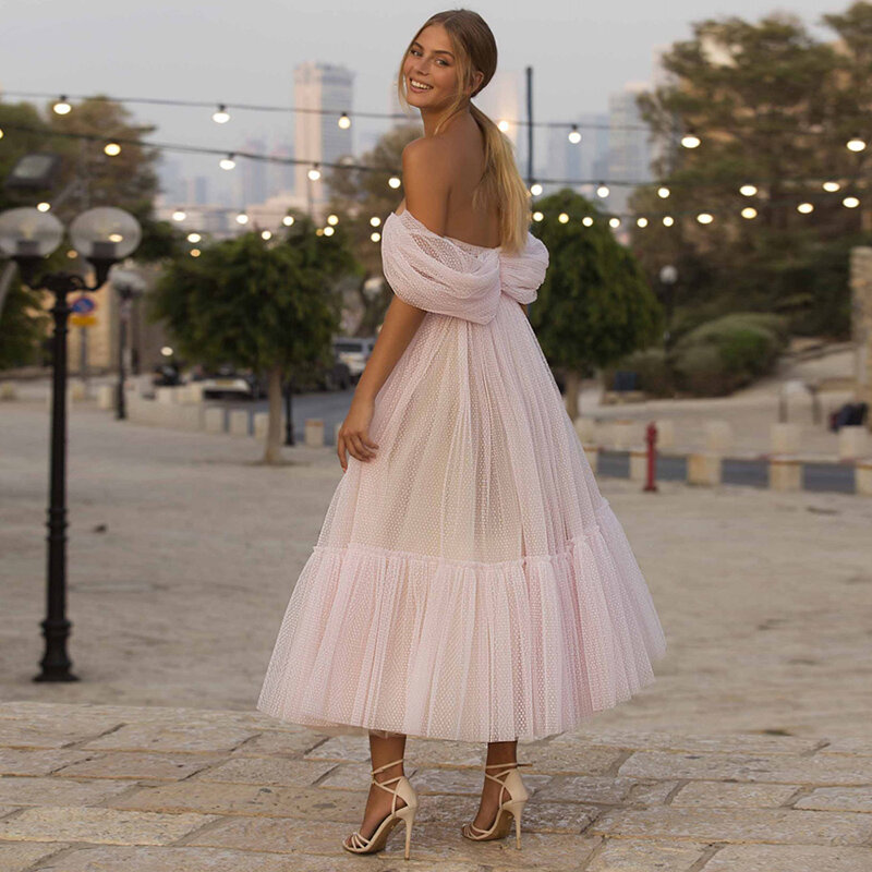 핑크 홈커밍 드레스, 오프숄더 칵테일 가운, 발목 길이, 연인 파티, 오픈 백 세일, 2022 신상