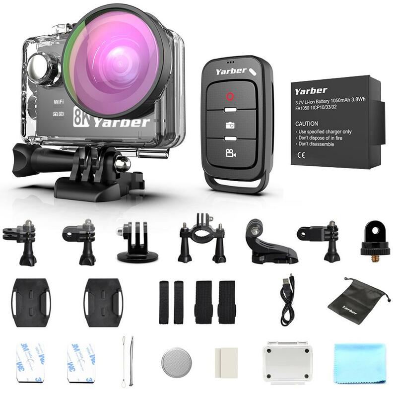 Yarber 8K WIFI caméra d'action 4K 60fps 20MP HD 40M étanche Action Cam APP télécommande moto casque sport caméra vidéo