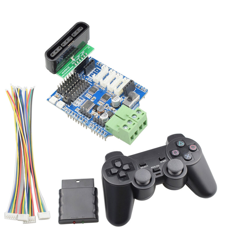 Wireless Gamepad for PS2 Controller+ 4 Channels Motor Driver Servo Expansion Board for Arduino UNO R3 Mecanum Wheel Robot