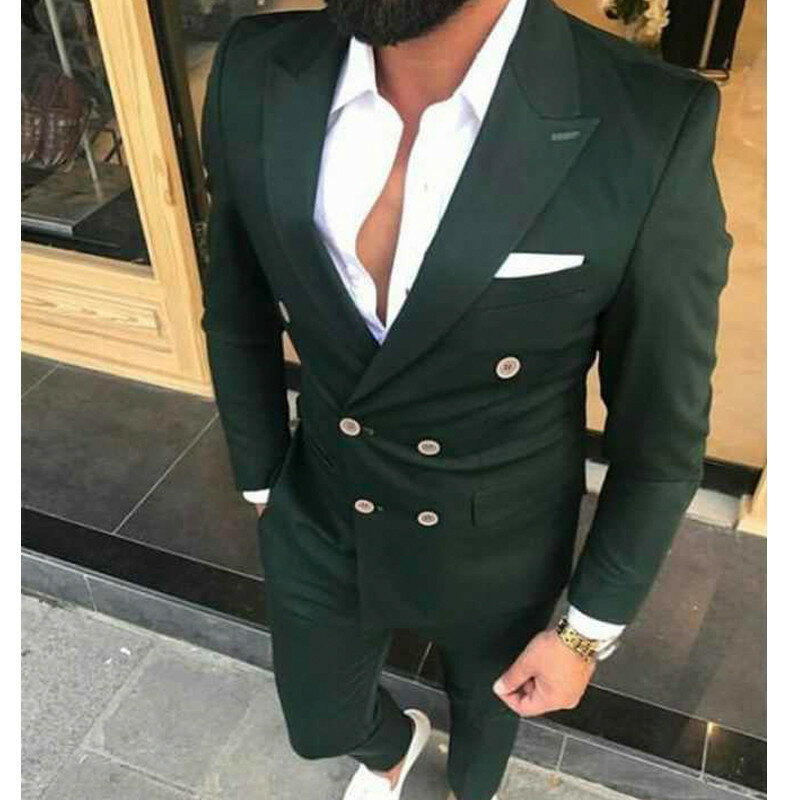 Traje ajustado de doble botonadura para hombre, traje de 2 piezas personalizado para novio, traje de moda, conjunto de chaqueta con pantalones