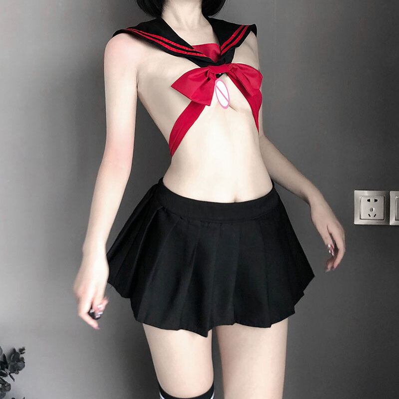 Sexy Erotic Bow Bandage Student Uniform Cosplay Lingerie Lady Temptation Costume Babydoll Dress Lace Miniskirt Outfit For Women