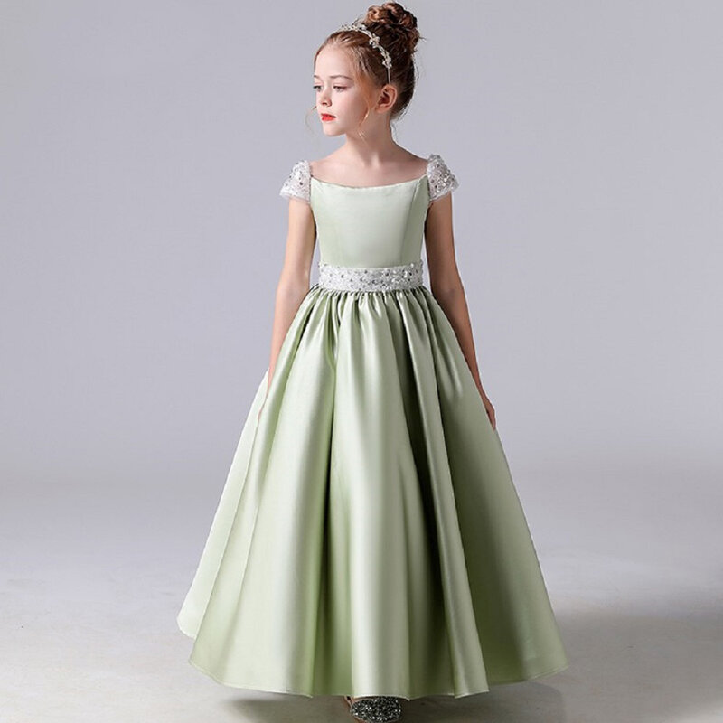 Dideymywl-Vestidos elegantes princesa de cetim para crianças, vestidos florais vintage, vestido de comunhão formal para meninas, festa de aniversário