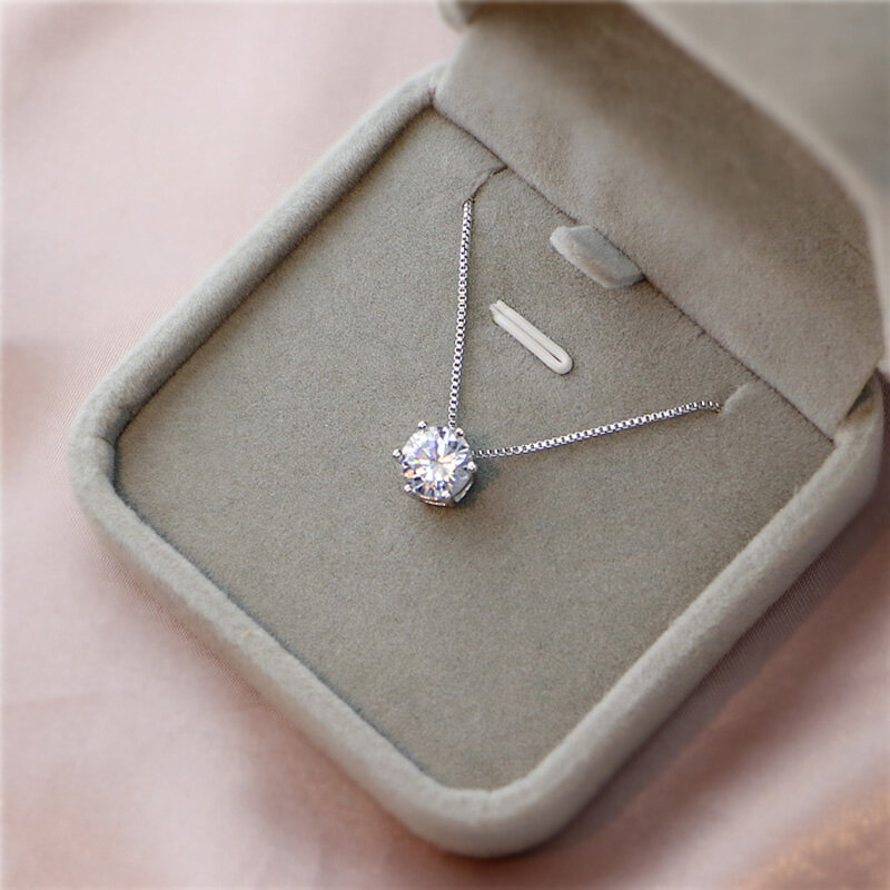 Carino argento Sterling 925 geometrica semplice girocollo tondo AAA zircone collana pendente per le donne fidanzamento gioielleria raffinata NK005