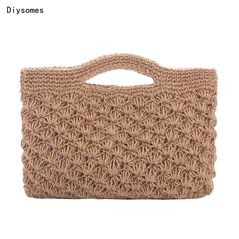 Bolso de paja hecho a mano Diysomes, bolso de viaje de playa, de bosque, para mujer, tejido de hilo con flores, informal, personalizado
