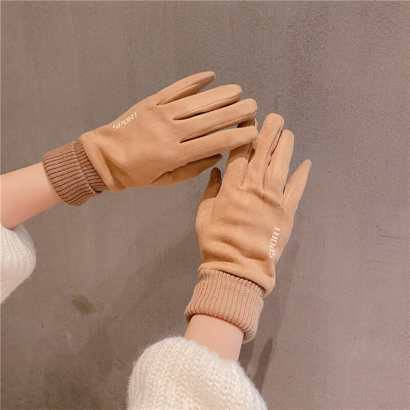Зимние женские мужские модные простые теплые перчатки для сенсорного экрана плюс бархатные замшевые парные перчатки уличные спортивные велосипедные эластичные варежки