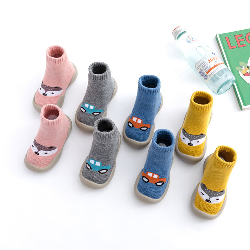 Chaussures d'hiver pour bébés filles, chaussettes chaudes tricotées avec animaux de dessin animé, pour premiers pas, pour garçons
