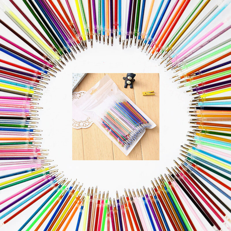 Juego de recargas de colores para la escuela, 100 Uds., purpurina, multicolor, papelería, Pastel, recambio de pluma de Gel, varilla fluorescente