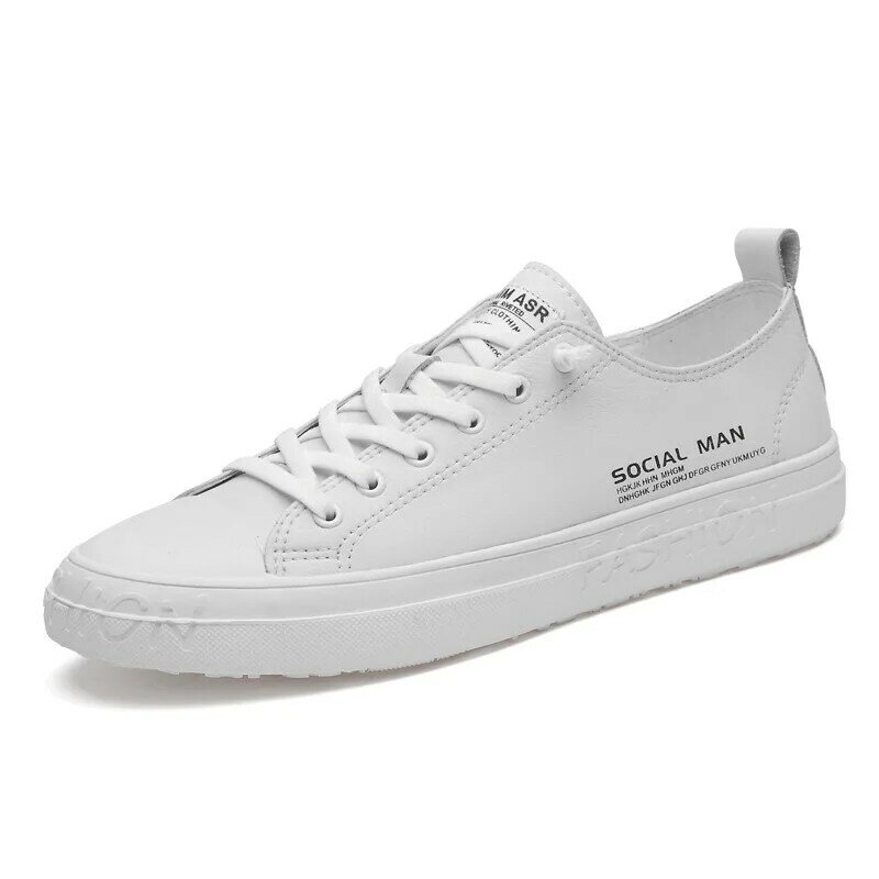 Couro masculino sapatos casuais primavera moda sapatos tendência all-match sapatos esportivos fora branco sapatos masculinos casual couro branco sapatos