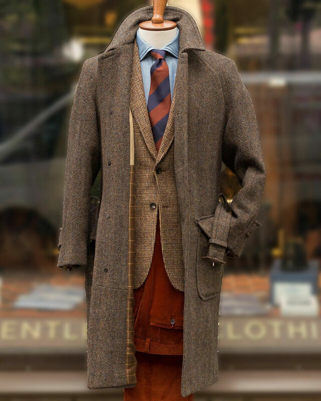 男性のためのタイトなニットウールのコート,長い,冬のコート