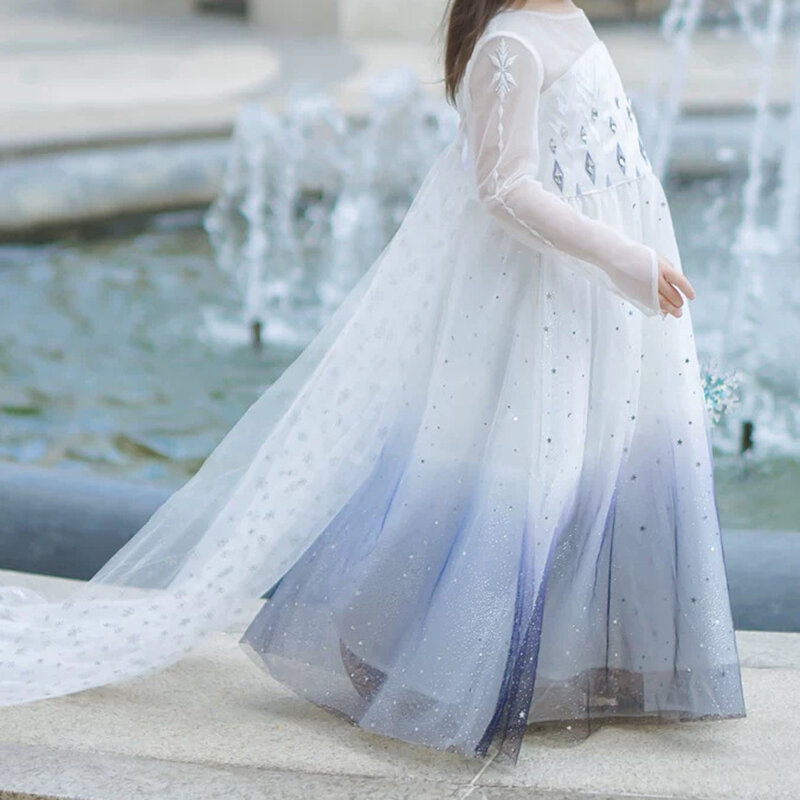 Vestido de princesa Elsa para niñas, disfraz de Anna y Elsa, vestido de cumpleaños de cristal con Hada, vestido de fiesta de cola larga