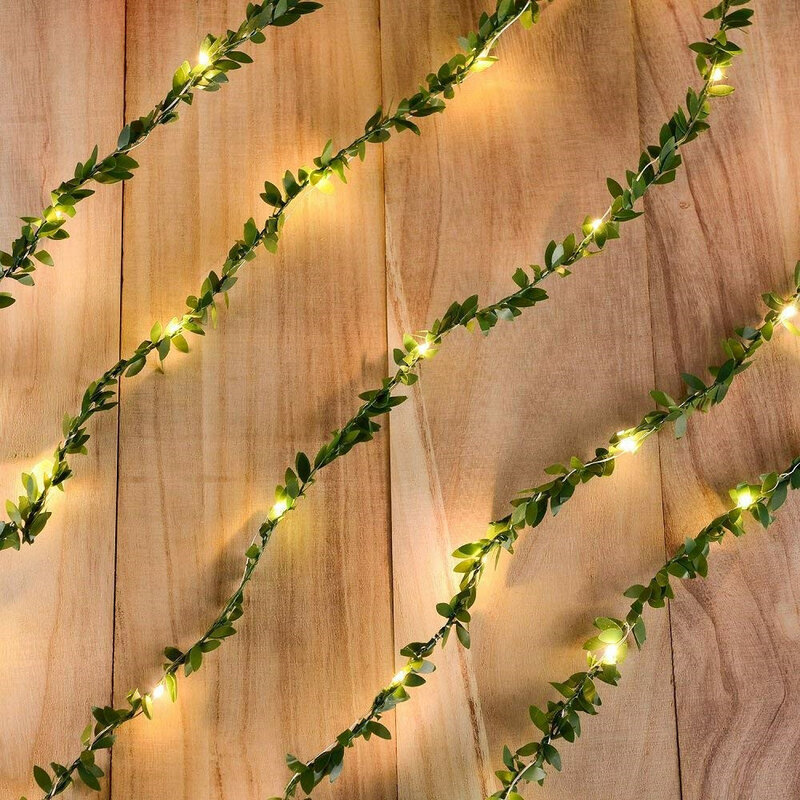 Guirnalda de alambre de cobre para Navidad, pequeña de hojas verdes de guirnalda 2/3/5/10M, para fiesta, Año Nuevo, boda, decoración de vacaciones