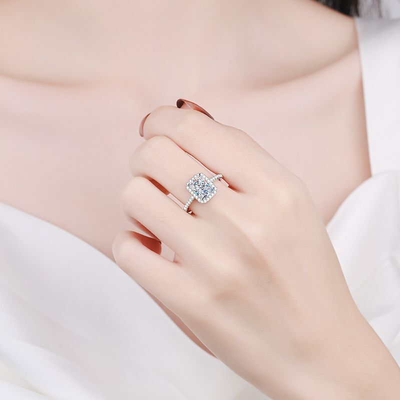 Certyfikowany promienny krój Moissanite pierścionek zaręczynowy 1CT 2CT bezbarwny VVS diament propozycja pierścionki srebro Weddig Band prezenty