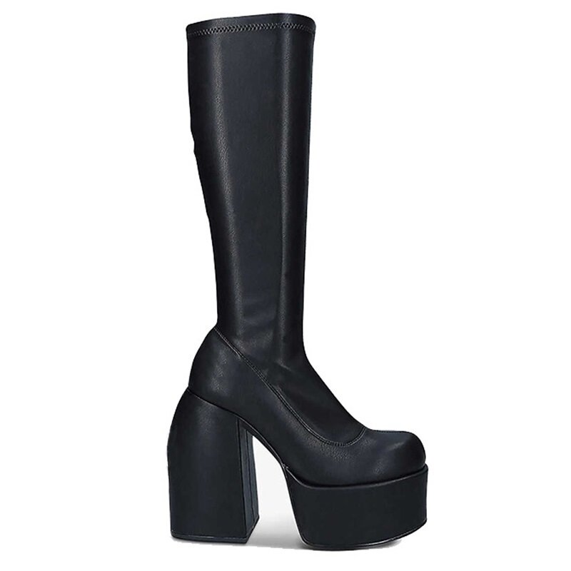 Botas de microfibra elásticas para mujer, botines de tacón alto con plataforma gruesa, color negro, estilo punk, para Otoño e Invierno